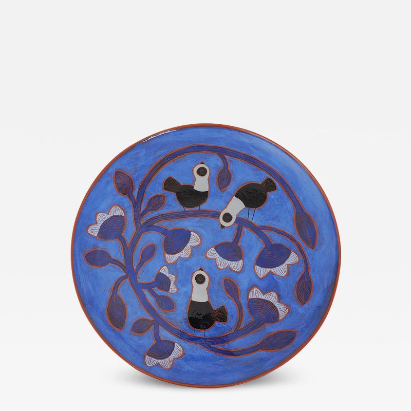 Beatriz Garrigo INDIGO CERAMIC WIDE PLATE WITH BLACK AND BLUE BIRDS