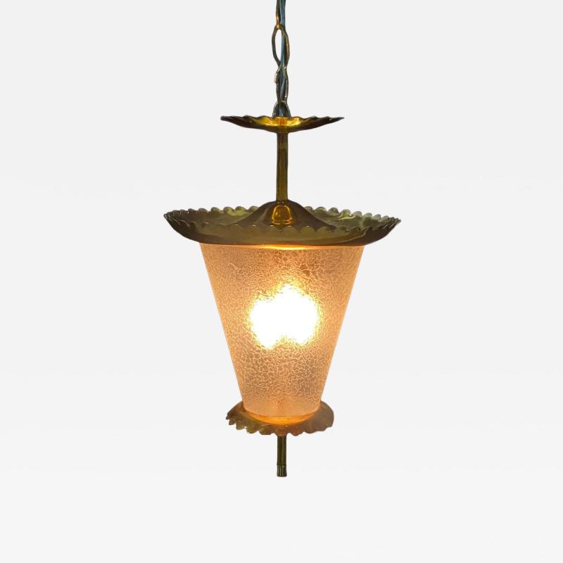 Beautiful 1950s Brass wrinkle glass Hanging Fixture attributed to Seguso