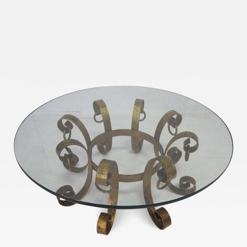 Beautiful Gilded Iron Scroll Coffee Table Hollywood Regency Modern