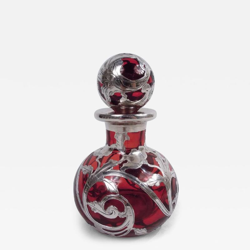 Beautiful Gorham Art Nouveau Classical Red Silver Overlay Perfume