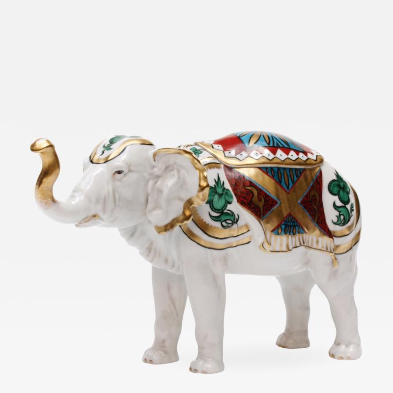 Beautiful Hand Painted Rudolstadt Porcelain Elephant Humidor with Lid