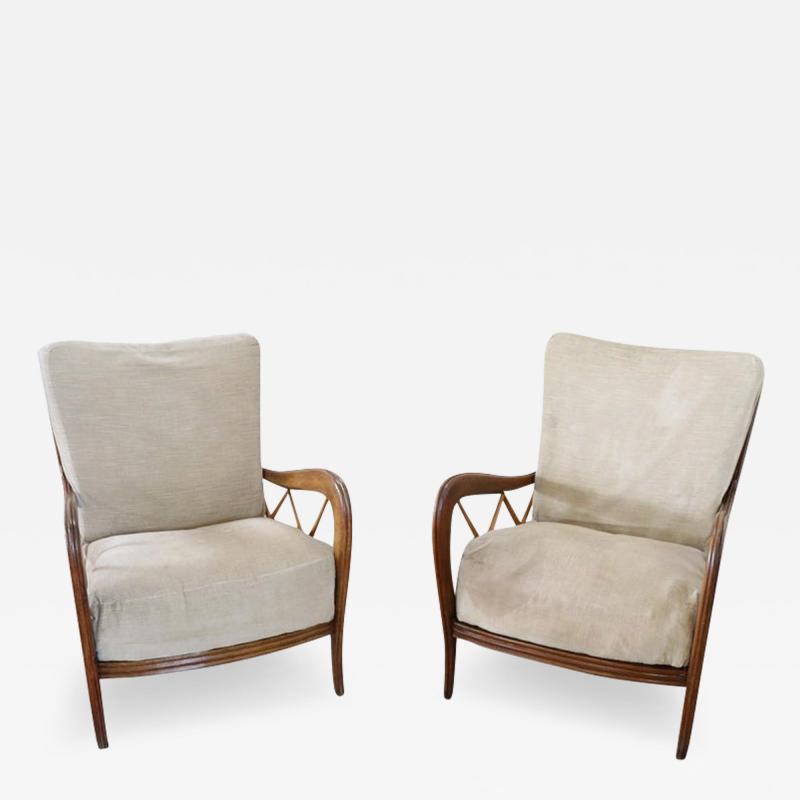 Beautiful Italian Design Cherry Wood Pair of Armchairs by Paolo Buffa 1950s