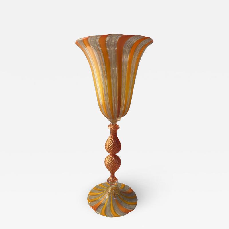 Beautiful Italian Handcrafted Chalice in Yellow Blown Murano Glass 1970