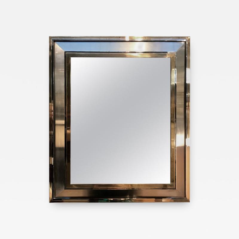 Beautiful modernist brass chrome and brushed steel reactangular mirror