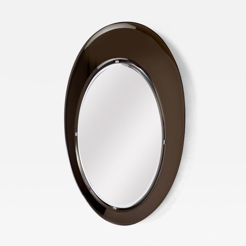 Beautifully Formed Smoked Bronze Oval Glass Mirror 1960s