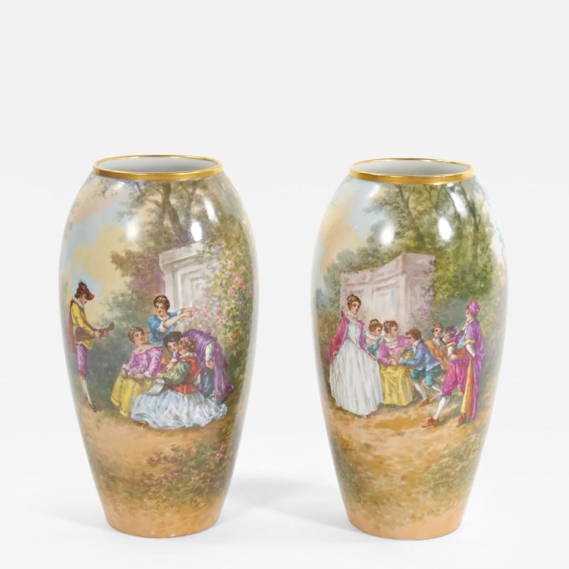 Beautifully Hand Painted Decorated Gilt Gold Scene Detail Decorative Pair Vase