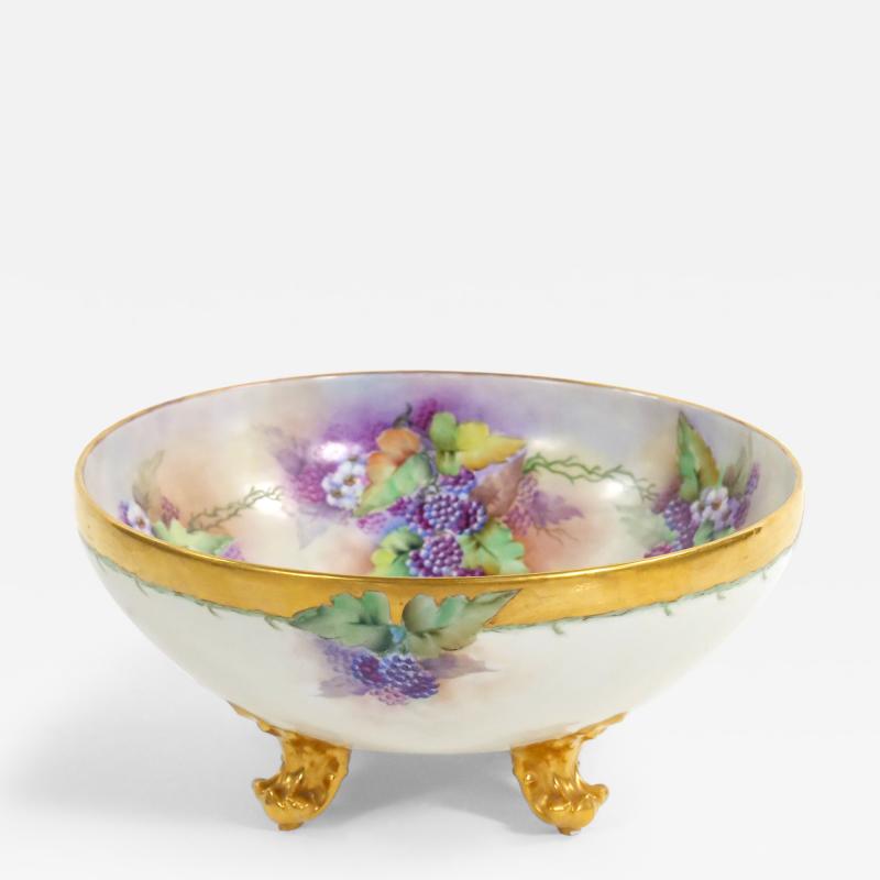 Beautifully Hand Painted Gilt French Porcelain Footed Centerpiece Punch Bowl