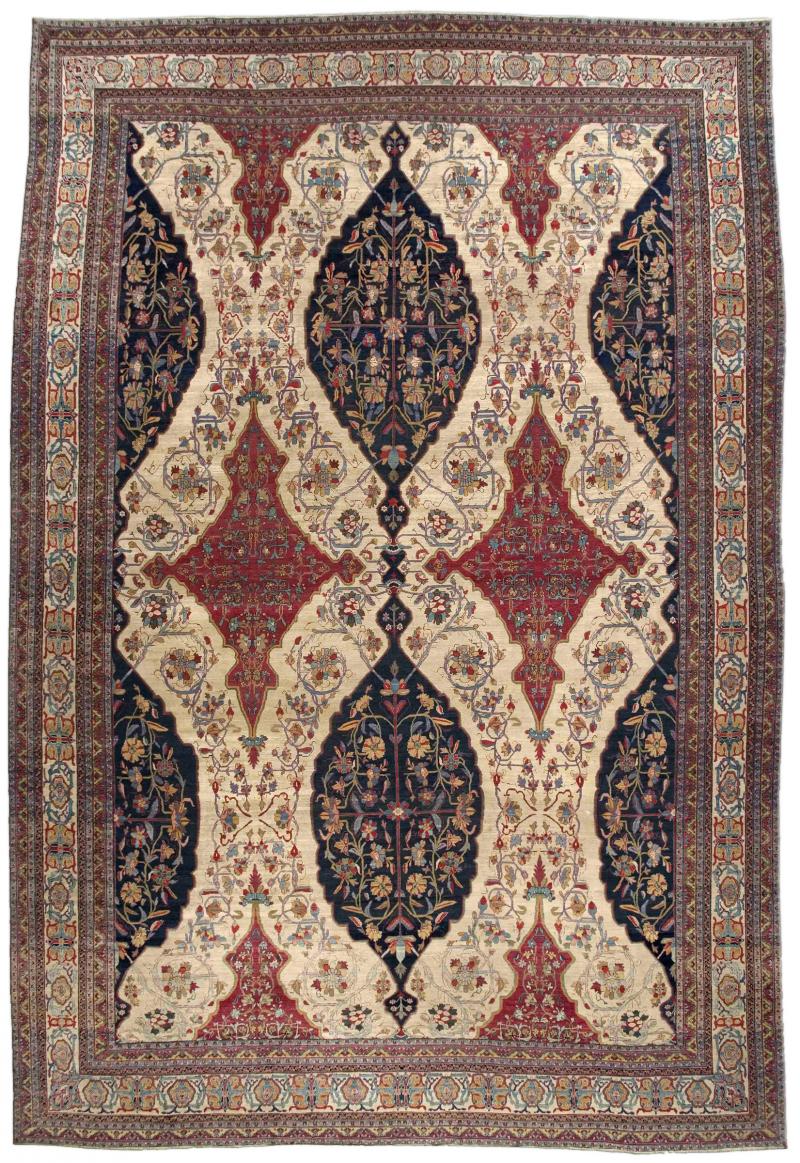 Beige Oversized Antique Persian Kirman Rug