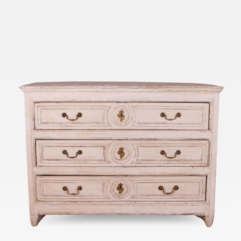 Belgian 1820s Cream Off white Painted Oak Commode with Three Drawers