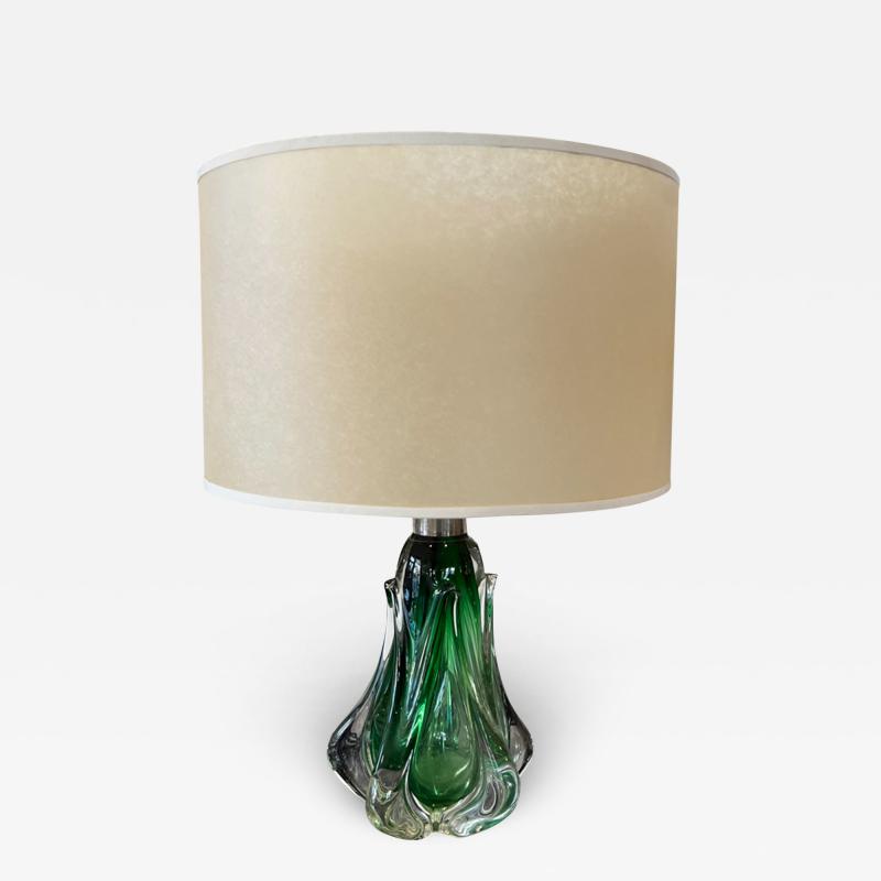 Belgian 1960s Green Glass Table Lamp