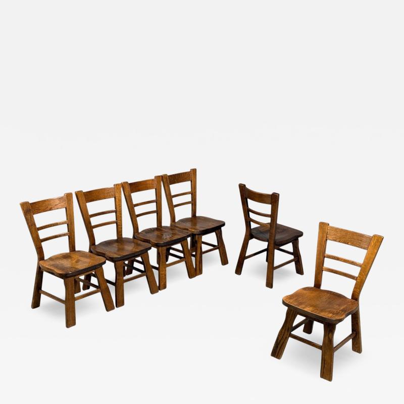 Belgian Modern Six Brutalist Dining Chairs Oak Belgium 1970s