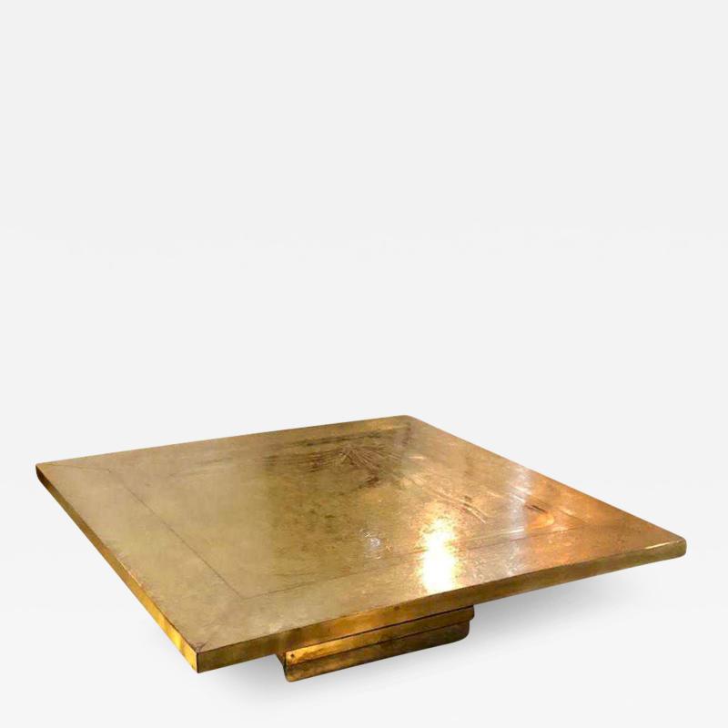 Belgium large spectacular square gold bronze engraved coffee table