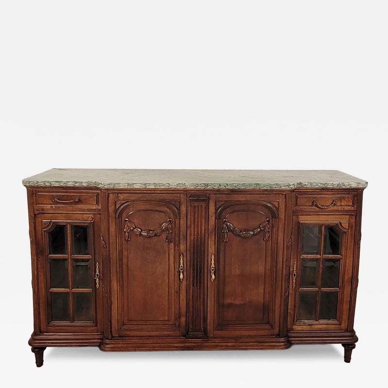 Belle poque French or Belgian Sideboard in Walnut with Marble