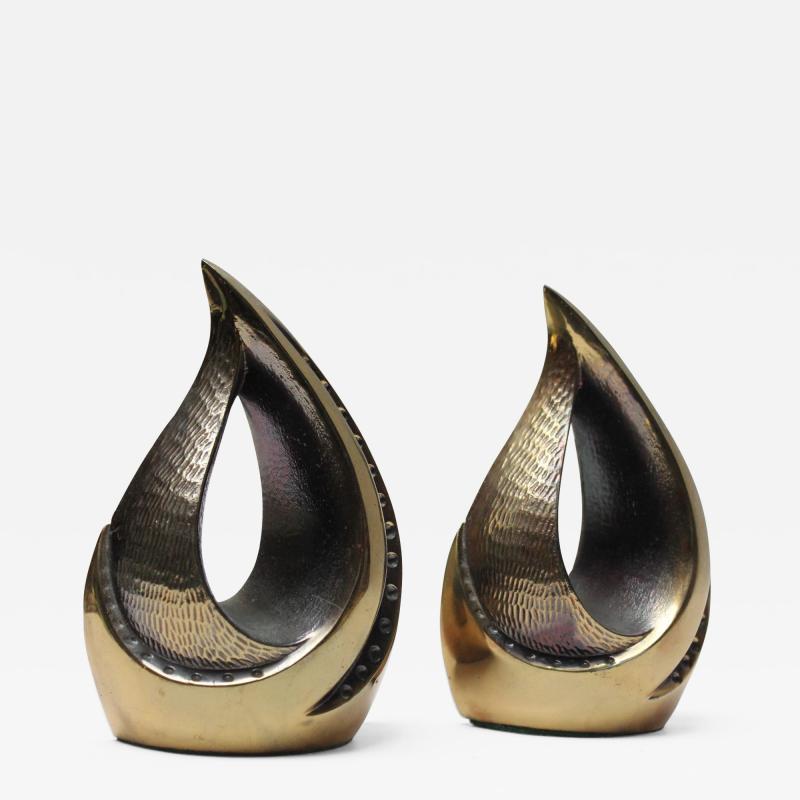 Ben Seibel Pair of Modernist Brass Flame Bookends Designed by Ben Seibel for Jenfredware