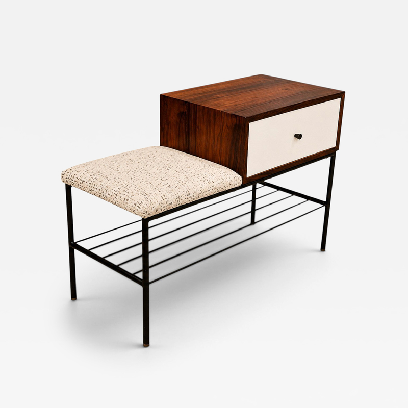 Bench with drawer in Rosewood Fabric Metal Geraldo de Barros 1950s