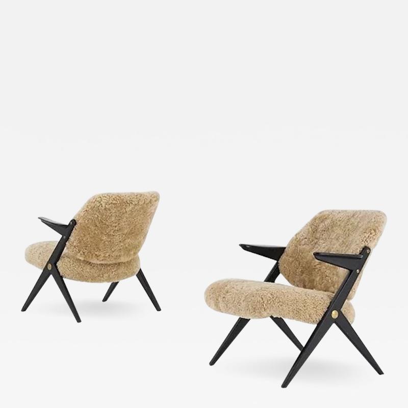 Bengt Ruda Scandinavian Mid Century Easy Chairs in Sheepskin by Bengt Ruda for NK