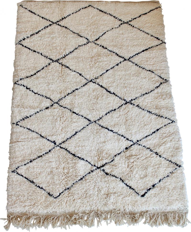 Beni Ourain Beni Ourain Moroccan Tribal Atlas Mountains Cream and Black Rug