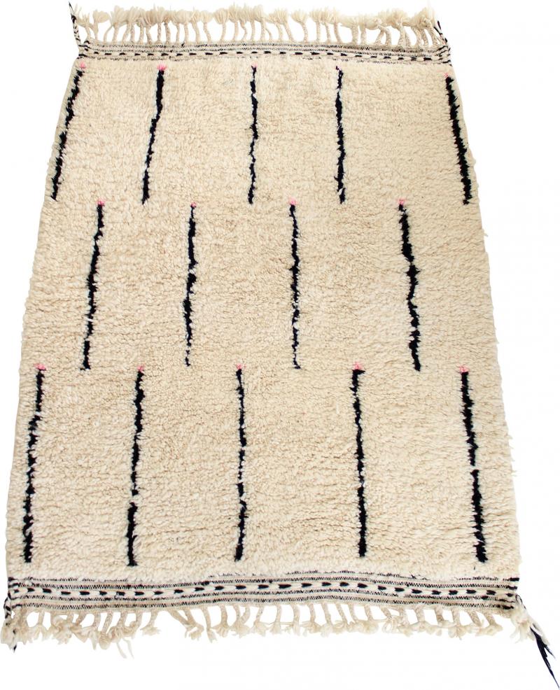 Beni Ourain Beni Ourain Moroccan Tribal Rug Cream and Black Touch of Pink