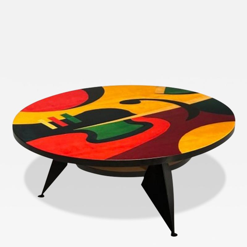 Benjamin Le Mid Century Modern Coffee Table Epoxy on Maple Paint Decorated