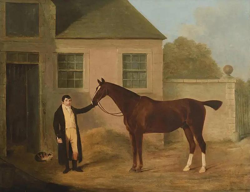 Benjamin Marshall English Oil Painting of Horse and Groom Attributed to Ben Marshall