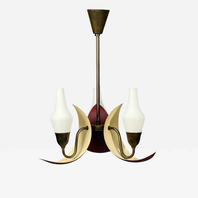 Bent Karlby Pendant Light Brass Red Lacquered Metal Glass Denmark 1950s