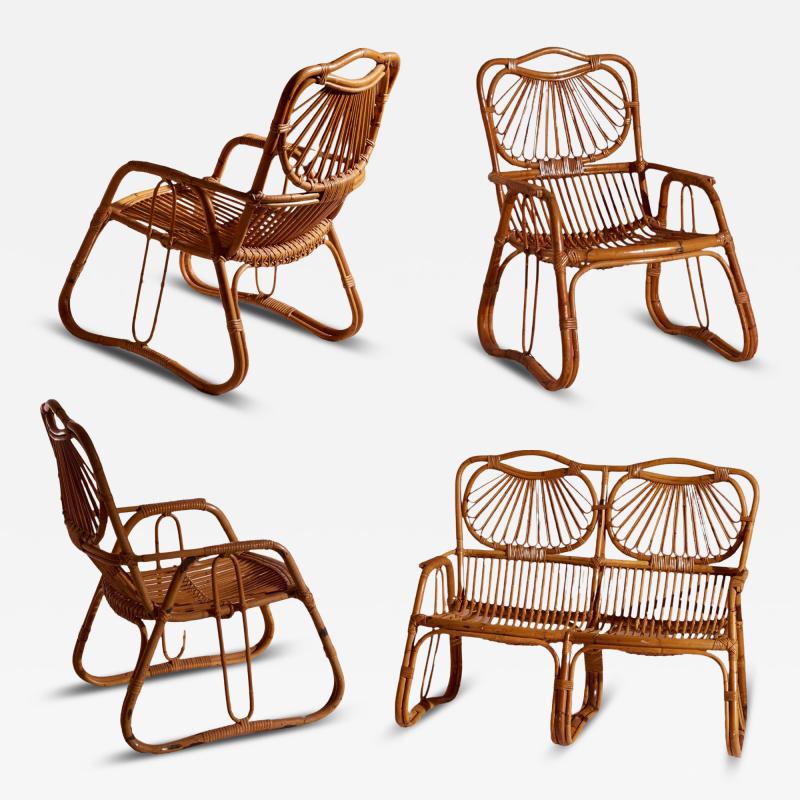 Bentwood Wicker and bamboo Garden or Living Room Set Italian Manufacture 1960s