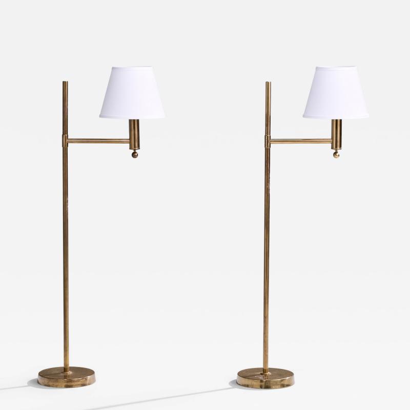 Bergboms Floor Lamps with Brass and Fabric Sweden 1970s