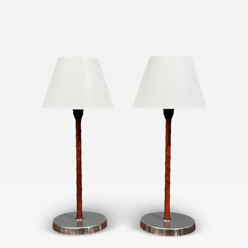 Bergboms Table Lamps Leather Nickel Plated Sweden 1960s