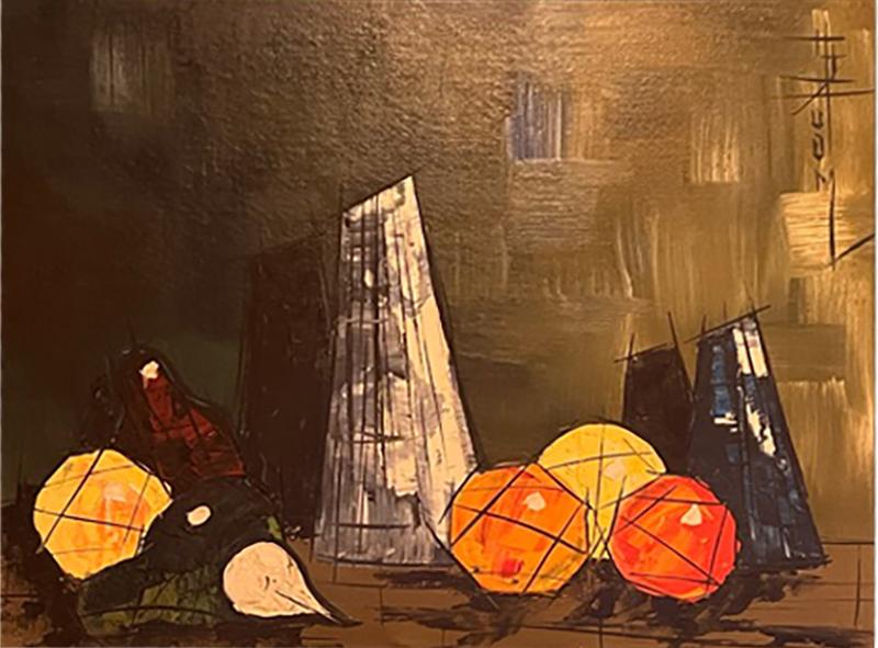 Bernard Buffet CUBIST STILL LIFE OF FRUIT VASES IN THE MANNER OF BERNARD BUFFET