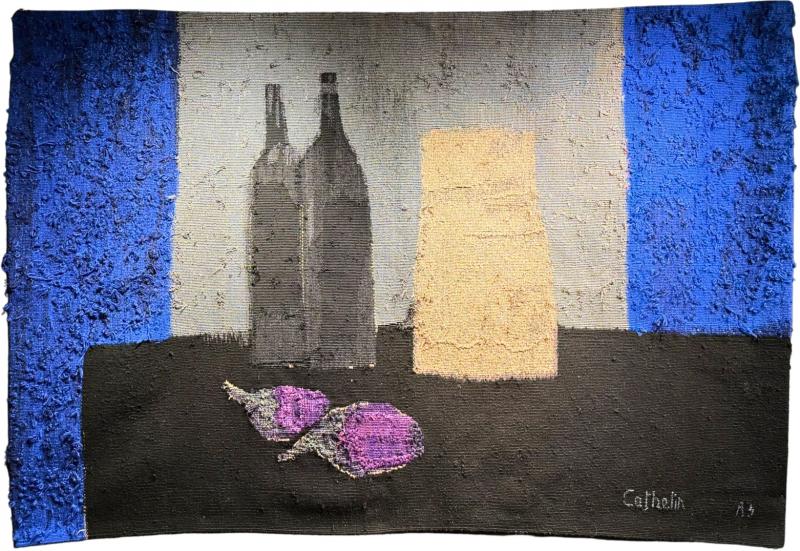 Bernard Cathelin Nature morte bleu et noir aux aubergines