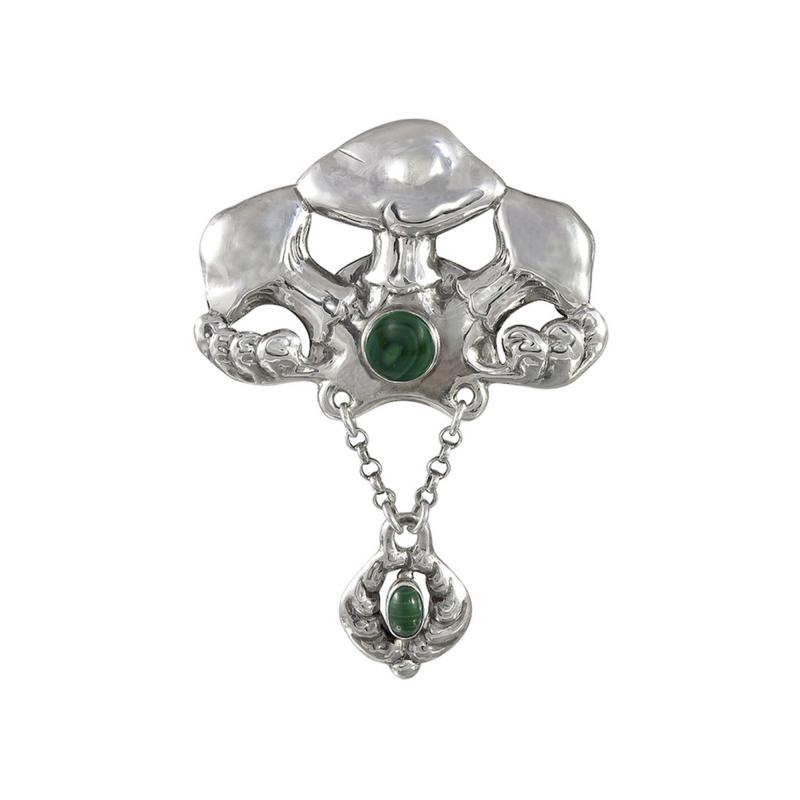 Bernard Hertz Skonvirke Brooch with Malachite by Bernard Hertz