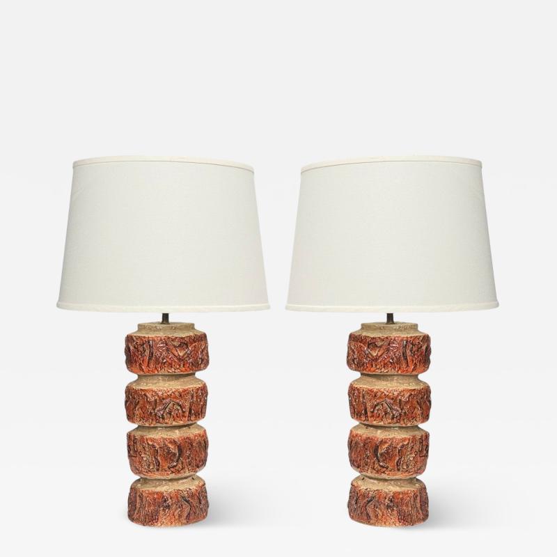Bernard Rooke Brutalist Table Lamps Beige Textured Ceramic England 1970s