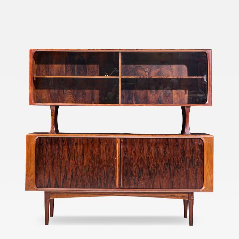 Bernhard Pedersen Son Bernhard Pedersen Mid Century Danish Rosewood Tambour Door Credenza with Hutch