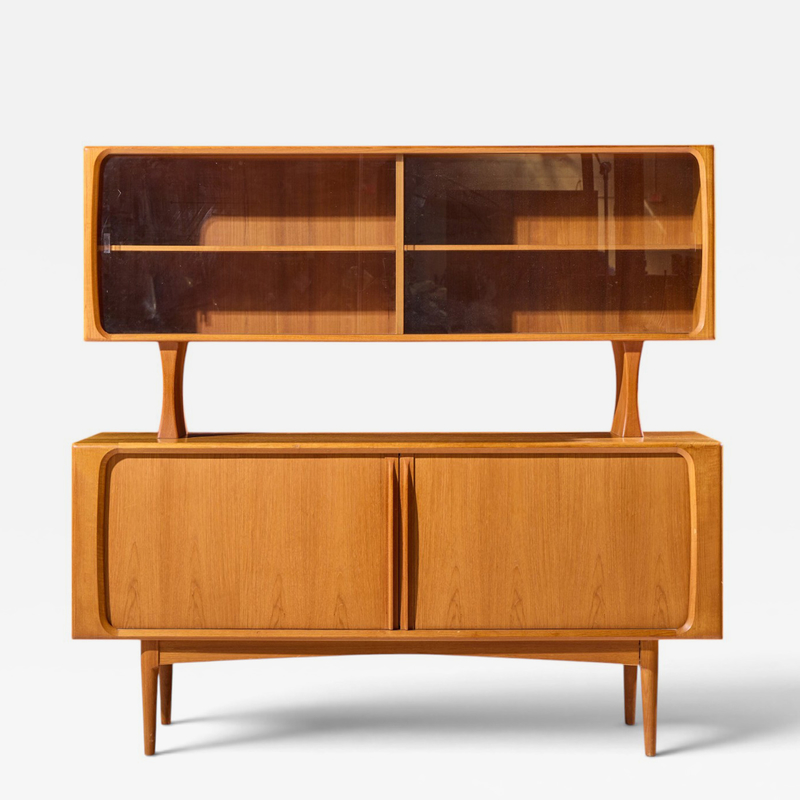 Bernhard Pedersen Son Bernhard Pedersen Mid Century Danish Teak Tambour Door Credenza and Hutch