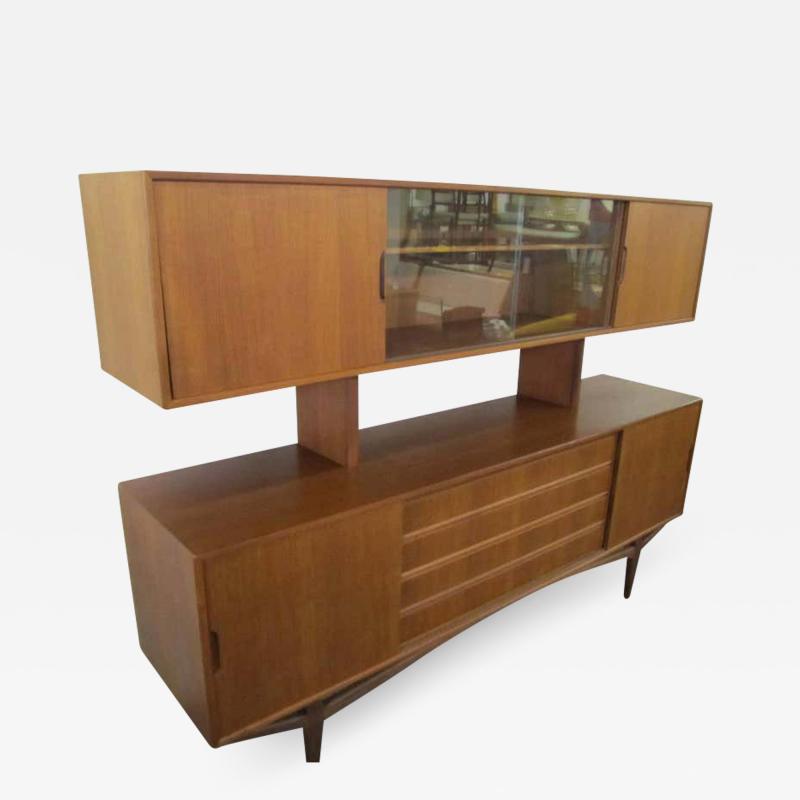 Bernhard Pedersen Son Lovely Teak Danish Credenza with Floating Hutch Room Divider Unusual Legs