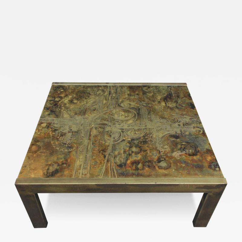 Bernhard Rohne 1960s Bernhard Rohne for Mastercraft Acid Etched Brass Coffee Table Mid Century