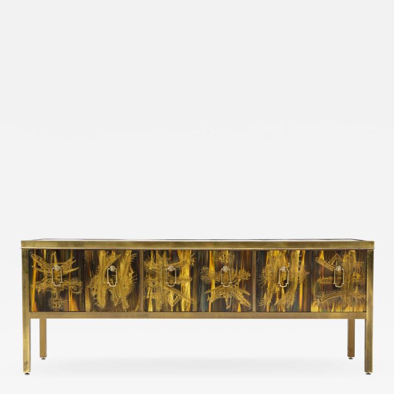 Bernhard Rohne Bernhard Rhone Acid Etched Aged Brass Credenza