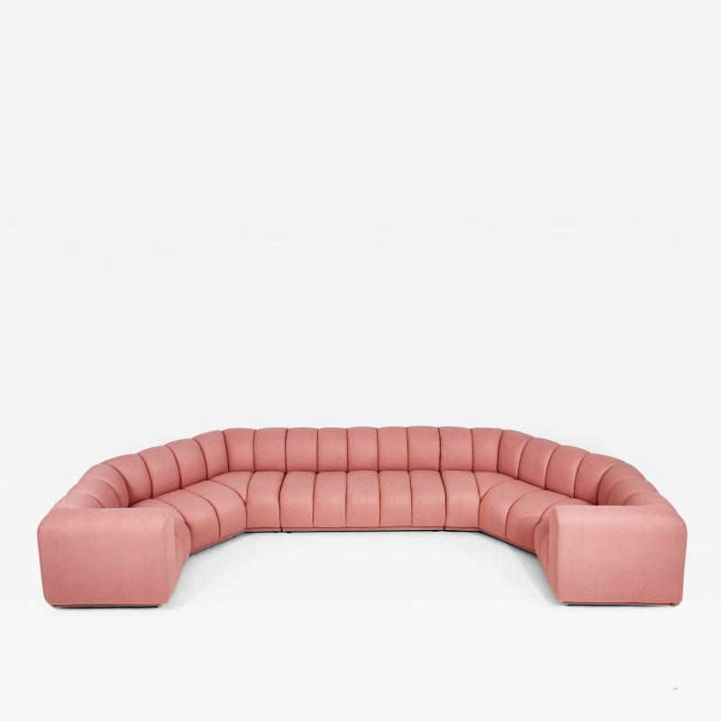 Bernhardt 3 Piece Sectional Channel Tufted Pink Boucle 1970