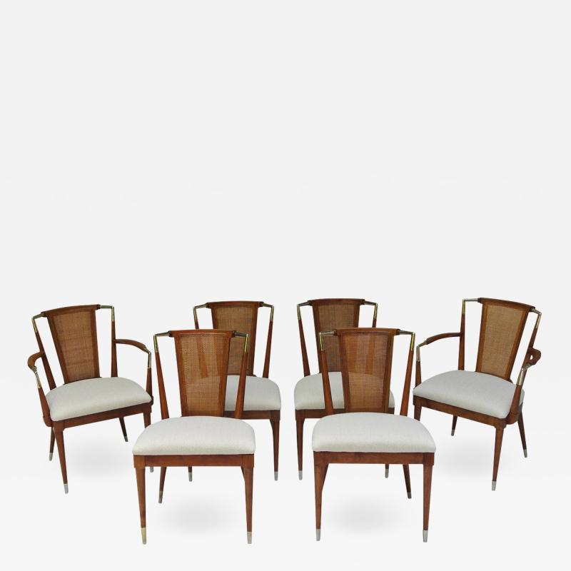 Bert England Bert England Forward Trend Six Cane and Brass Accented Dining Chairs 1960