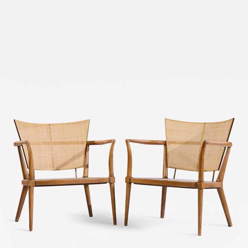 Bert England Bert England Mid Century Cane Back Lounge Chairs Pair