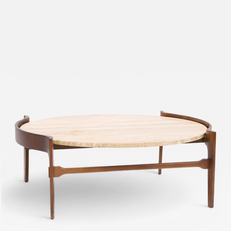Bertha Schaefer Bertha Schaefer for Singer Sons Mid Century Travertine and Walnut Coffee Table