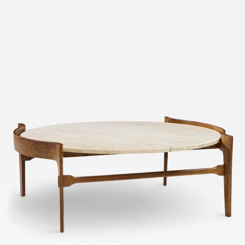 Bertha Schaefer Bertha Schaefer for Singer Sons Mid Century Travertine and Walnut Coffee Table