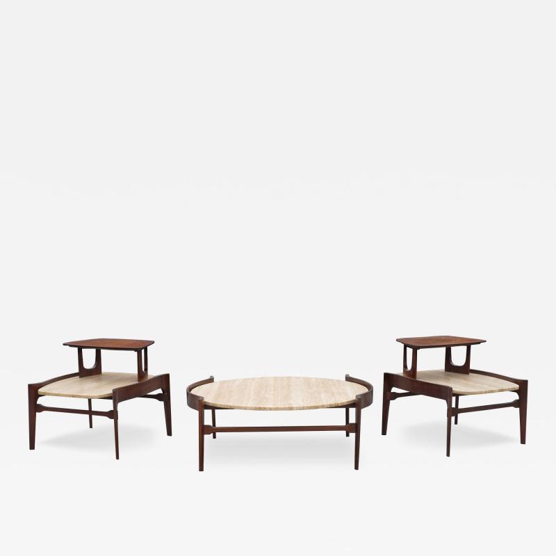 Bertha Schaefer Bertha Schaefer for Singer Sons Walnut Travertine Marble Living Table Set