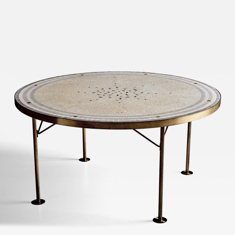 Berthold Muller Round Mosaic Coffee Table by Berthold M ller with brass rim