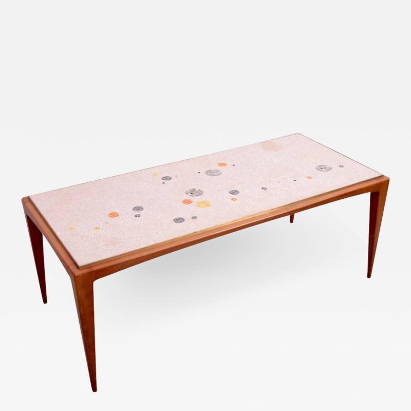 Berthold Muller Signed Berthold Muller Mosaic Coffee Table on Wood Base Germany 1958