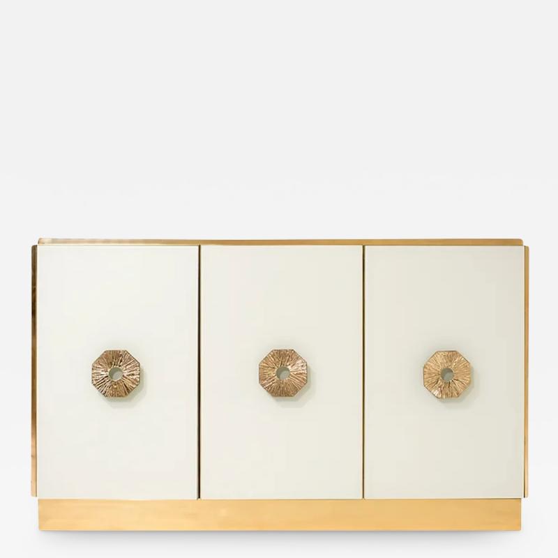 Bespoke Art Deco Italian Couture Design White Brass 3 Door Cupboard Sideboard