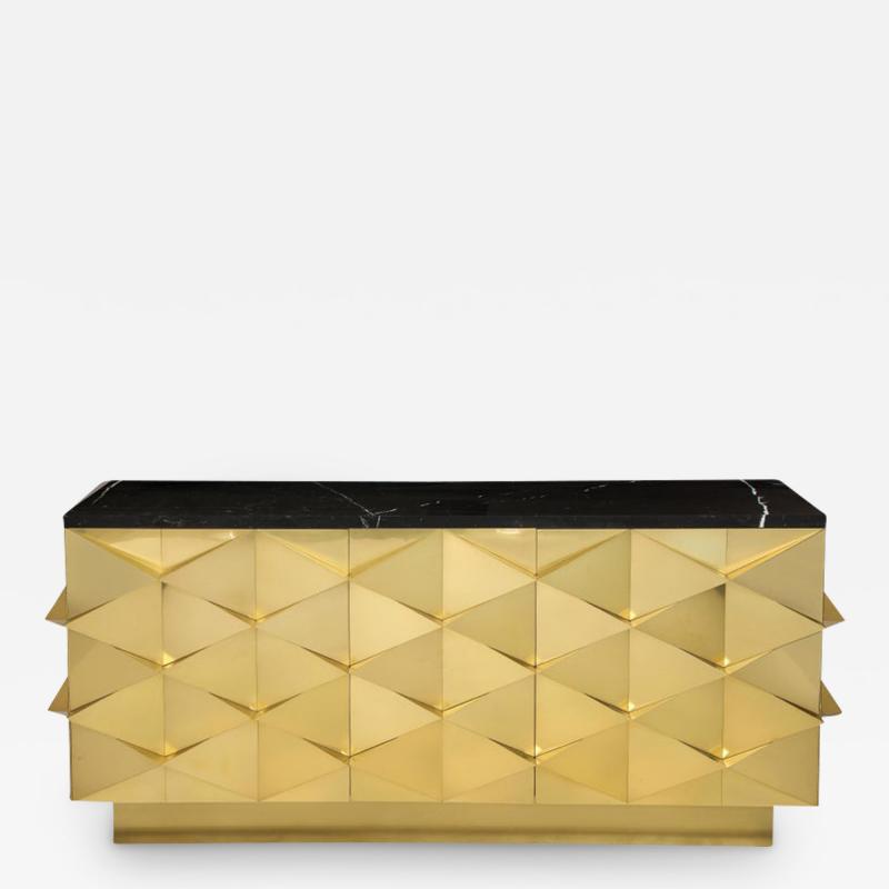 Bespoke Geometric Brass and Black Marquina Marble Top Sideboard Italy 2022