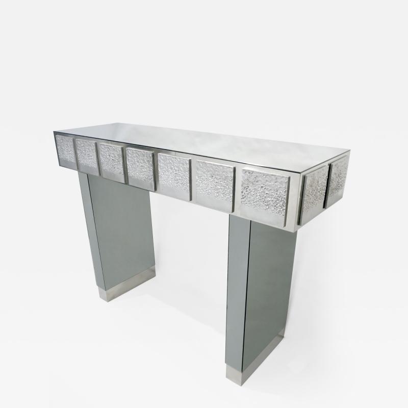 Bespoke Italian Contemporary One of a Kind Polished Steel Smoked Mirror Console