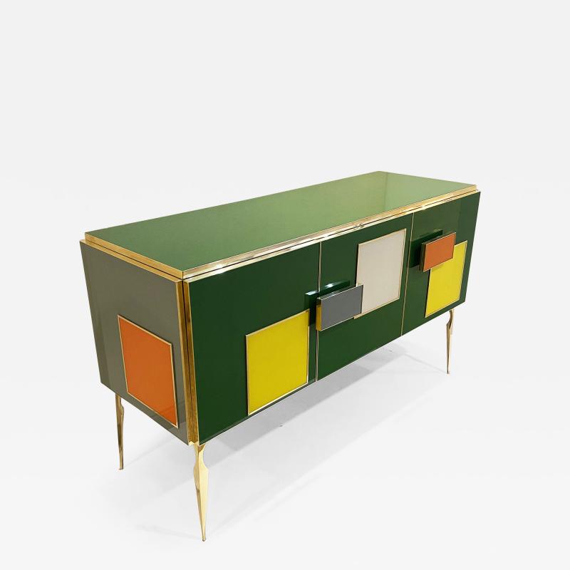 Bespoke Italian Green Orange Yellow Gray Geometric Postmodern Cabinet Sideboard