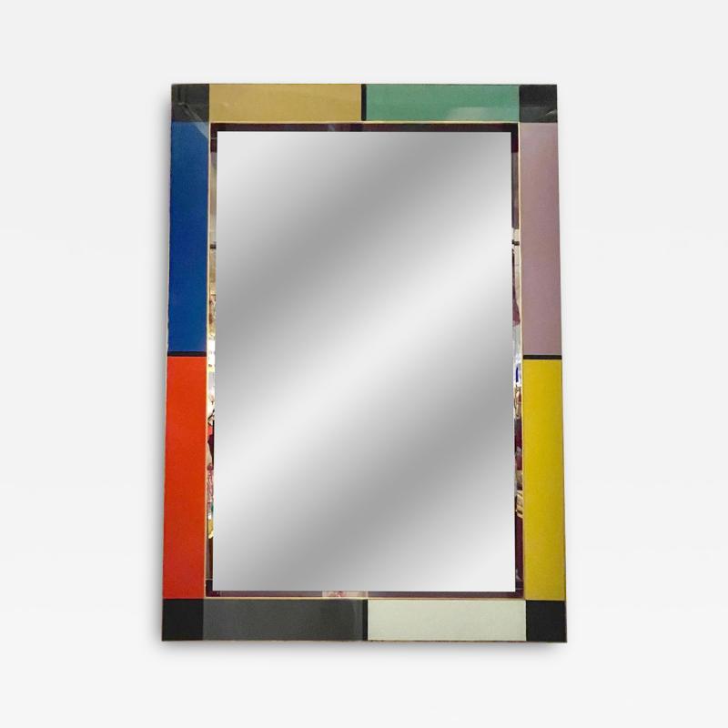 Bespoke Italian Mondrian Decor Orange Yellow Gray Black White Gold Glass Mirror